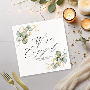 We're Engaged Gold Greenery Engagement Napkins