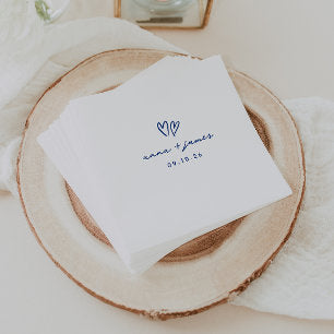 Whimsical Blue Doodle Hearts Wedding Napkins