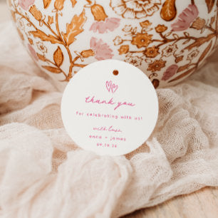 Whimsical Pink Doodle Heart Wedding Favor Tags