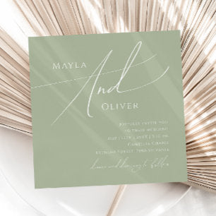 Whimsical Script Sage Green Square Wedding Invitation