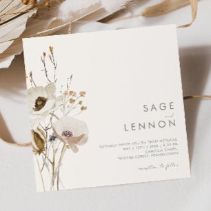 Whimsical Wildflower Ivory Square Wedding Invitation