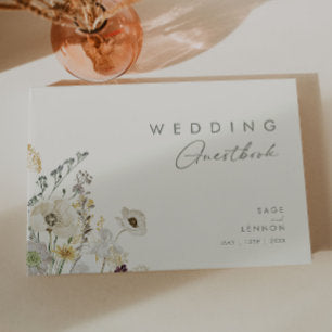 Whimsical Wildflower Meadow Ivory Wedding Guest Book