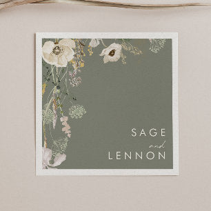 Whimsical Wildflower Meadow Sage Green Wedding Napkins