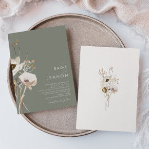 Whimsical Wildflower Sage Green Wedding Invitation