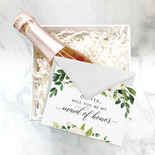 White Roses Maid of Honor Proposal Card