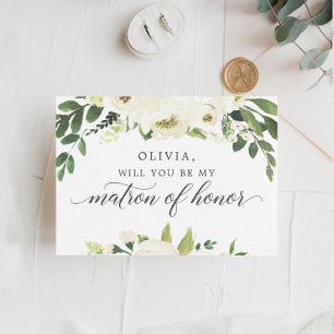 White Roses Matron of Honor Proposal Card