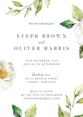 White Garden Engagement Invitations by Amelia S.