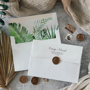 Wild Tropical Palm White Wedding Invitation Envelope