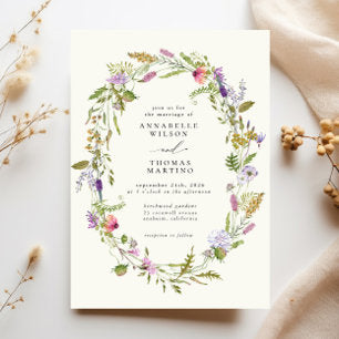 Wildflower Garden Wreath Greenery Wedding Invitation