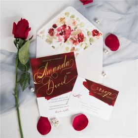 wine and gold watercolor wedding invitations CDI017