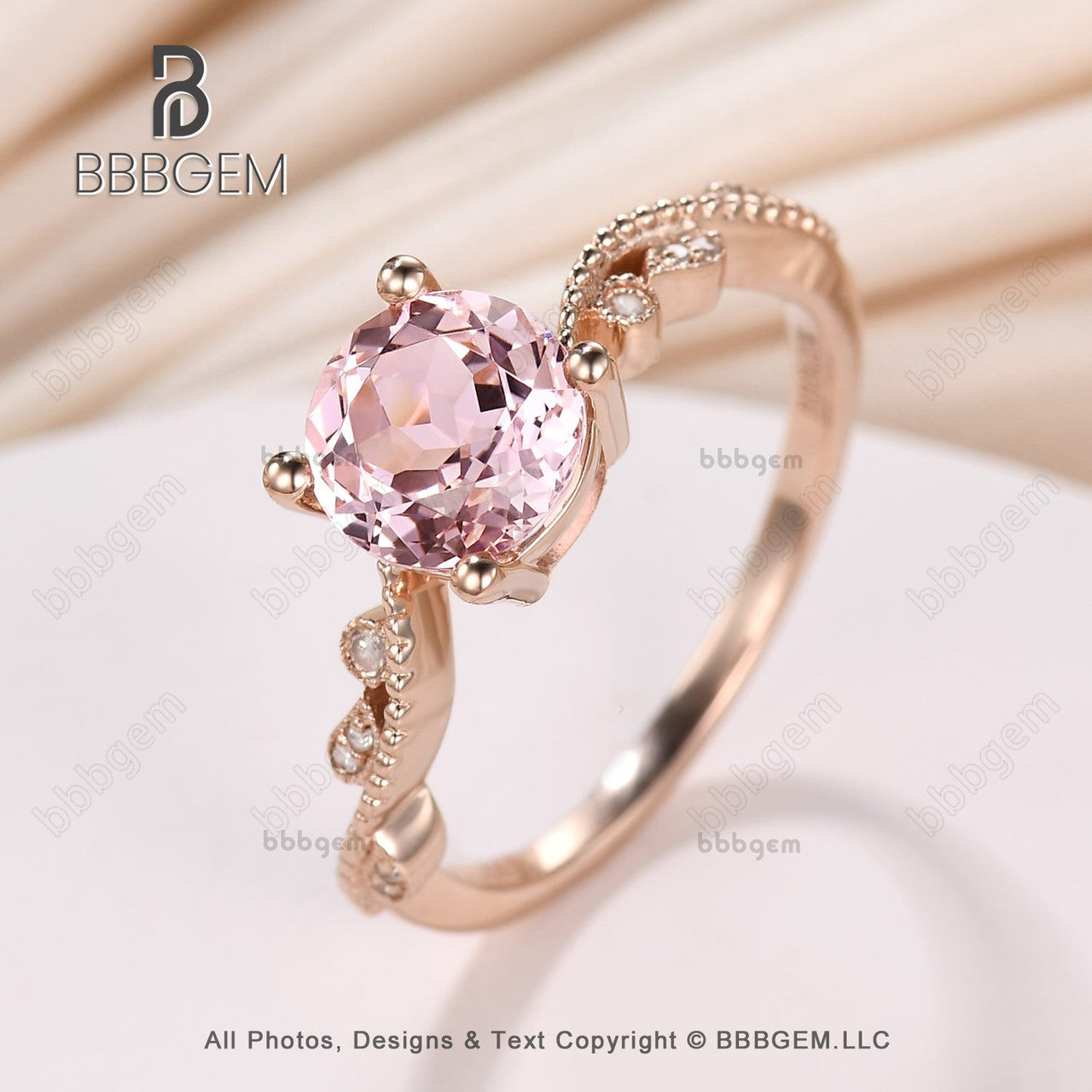 14K/18K Female Lab Morganite Pink CZ Diamond Engagement Ring Bezel
