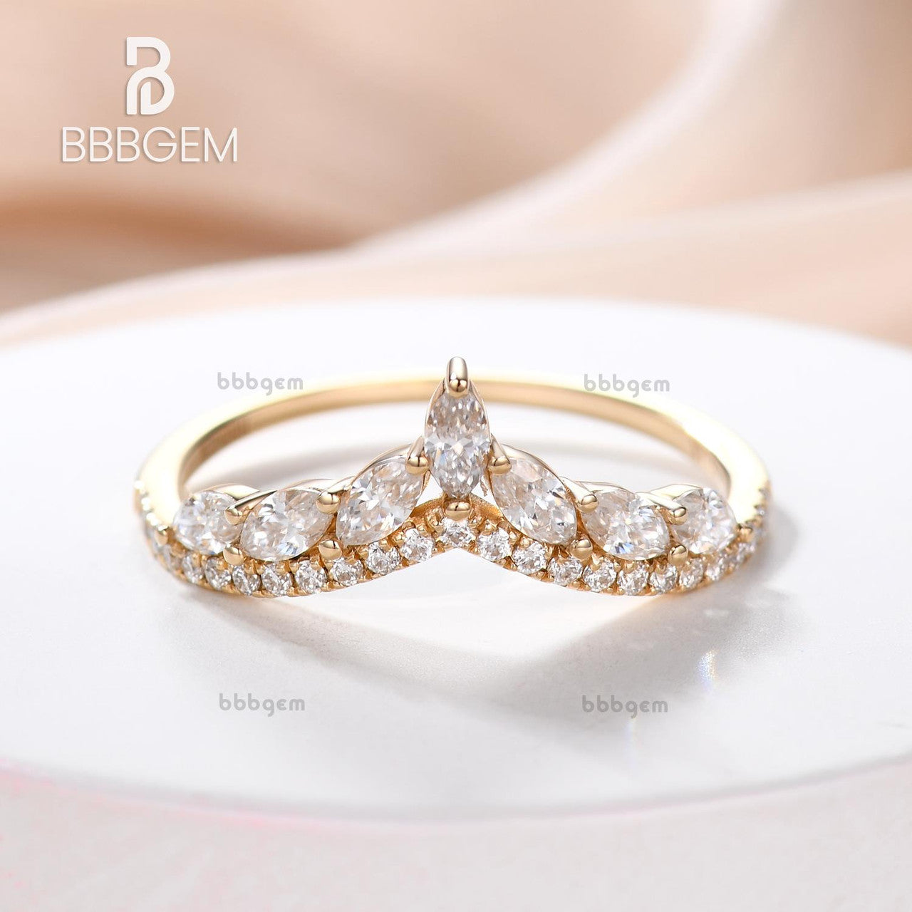 14K/18K Gold Unique Marquise And Round Moissanite Wedding Band for Women Half Eternity