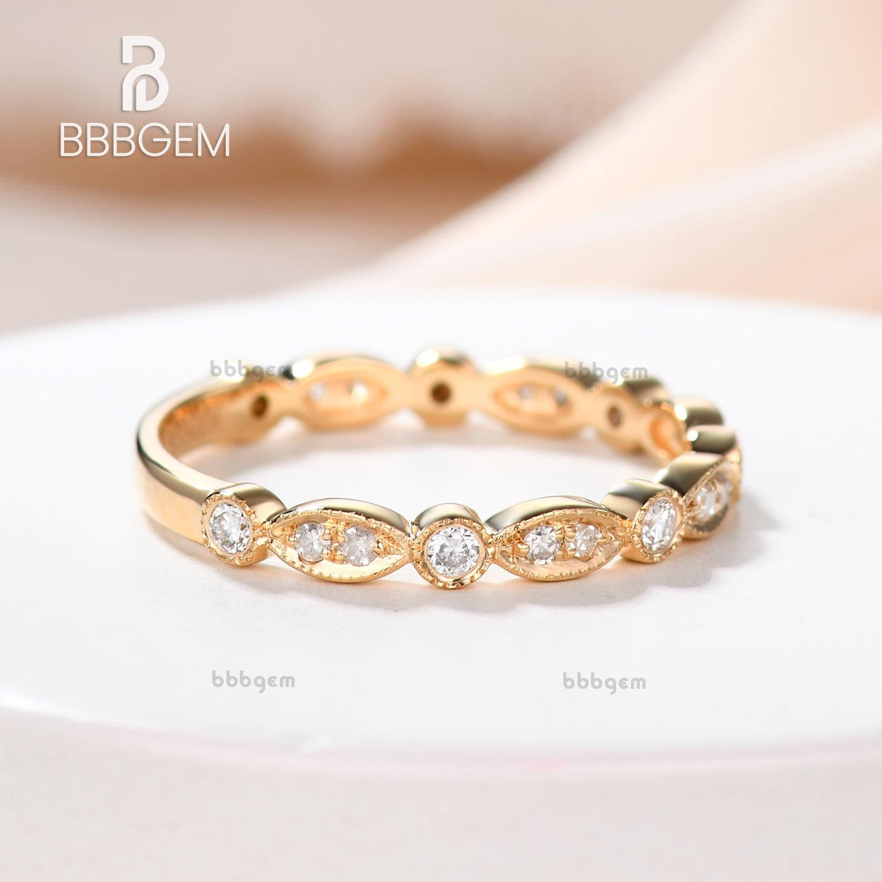 Diamond Eternity Rings 14k Rose Gold Antique Art Deco Wedding Band Marquise Anniversary