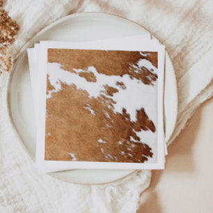 WYNONA Brown Cow Print Country Western Ranch Theme Napkins