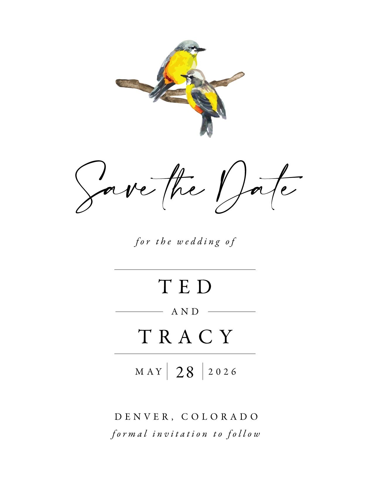 Yellow Birds Save The Date Cards by Putri N.