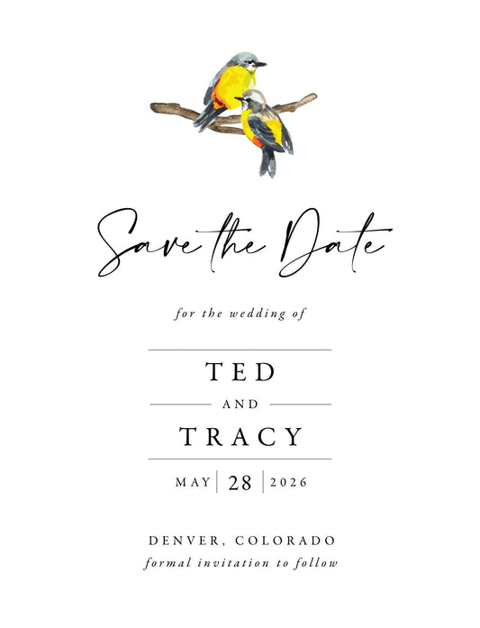 Yellow Birds Save The Date Cards by Putri N.