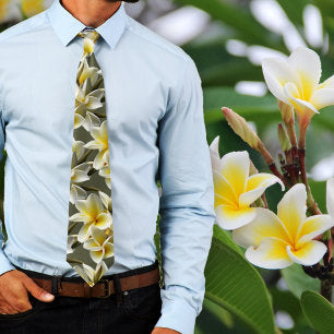 Yellow Plumeria Flowers Tropical Wedding Neck Tie