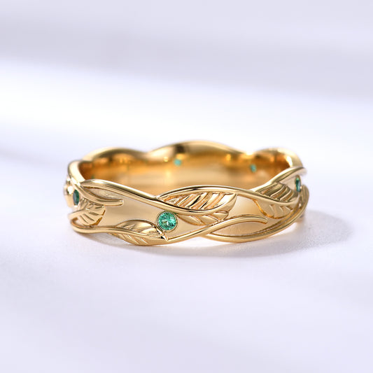 5mm Nature Inspired Men's Wedding Band Emerald Branch Vine Retro Vintage Ring