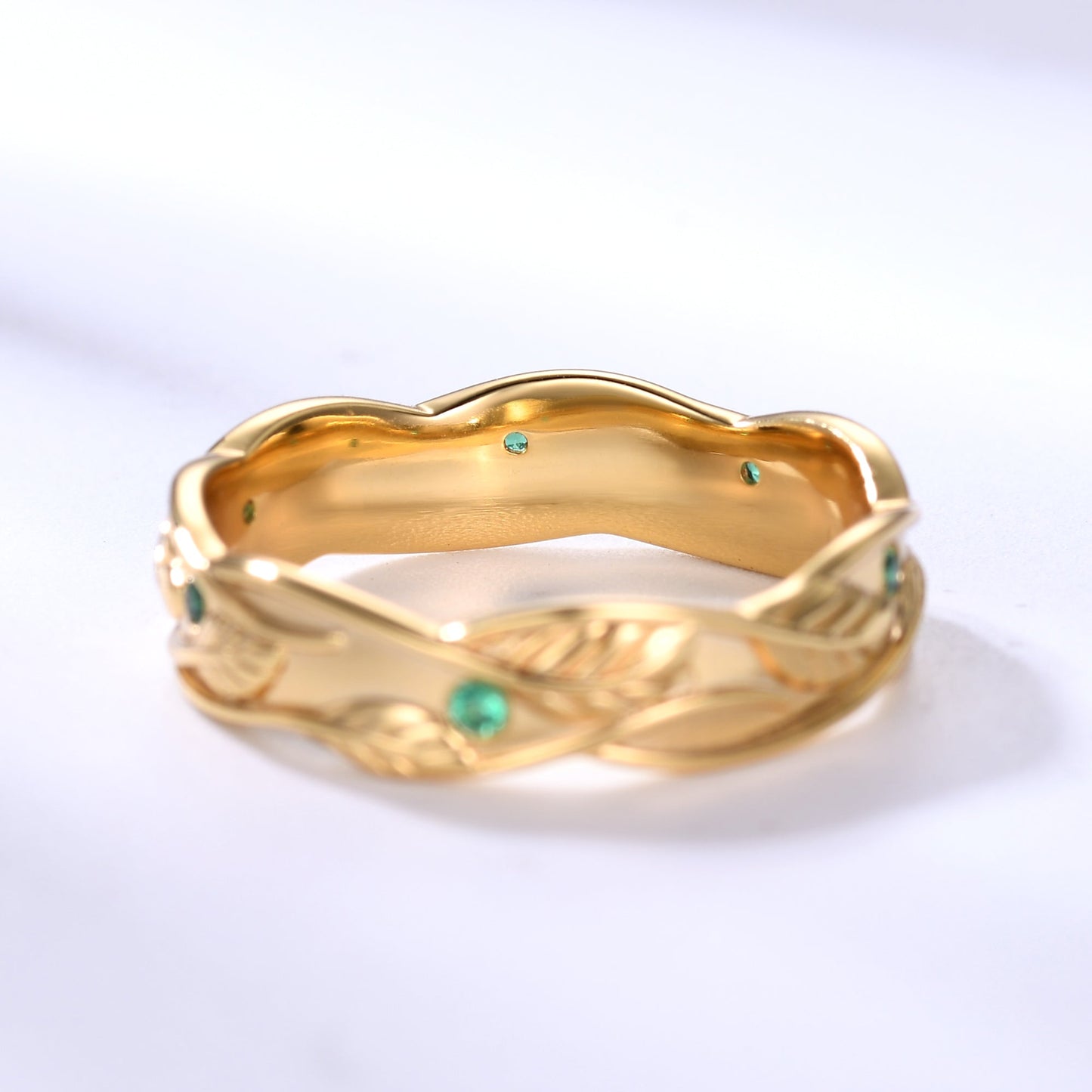 5mm Nature Inspired Men's Wedding Band Emerald Branch Vine Retro Vintage Ring
