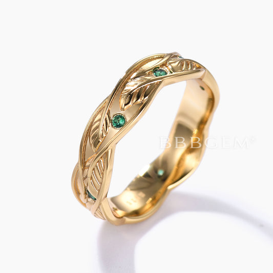 5mm Nature Inspired Men's Wedding Band Emerald Branch Vine Retro Vintage Ring