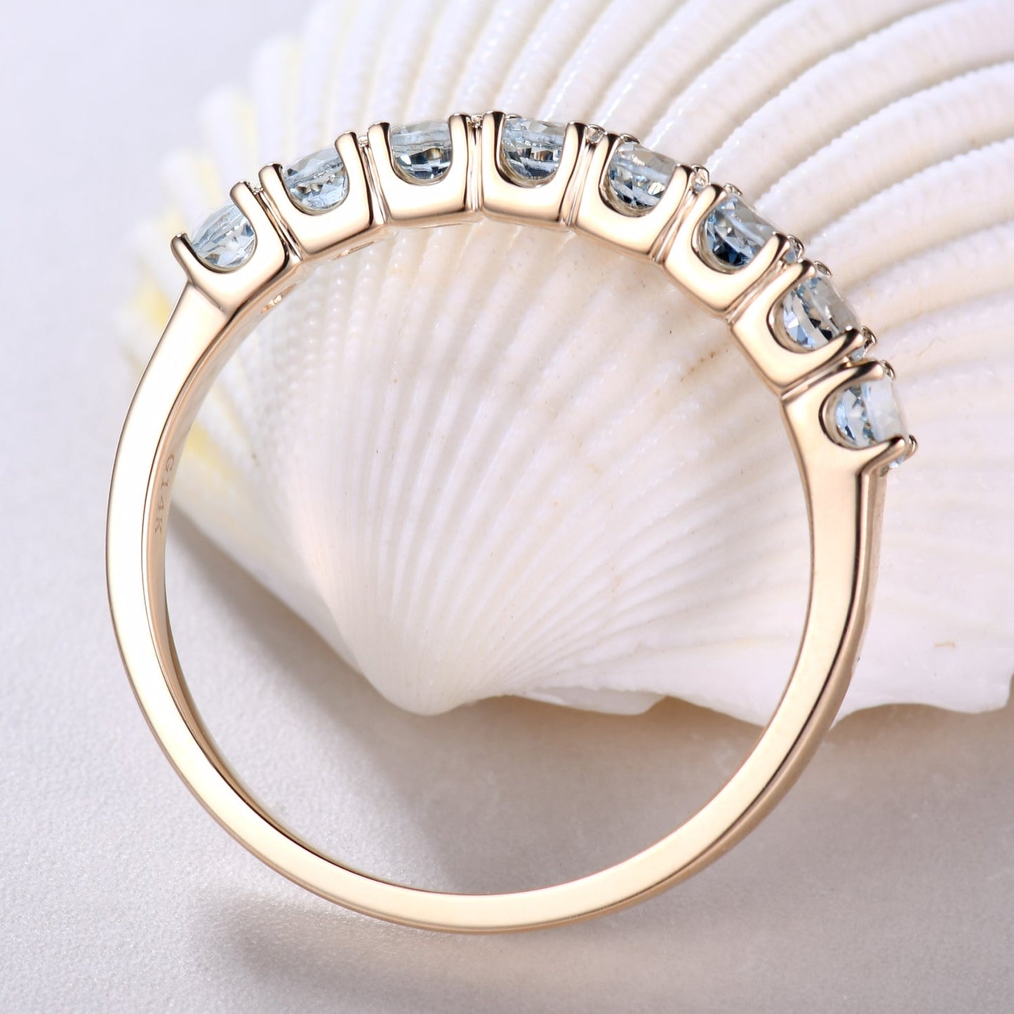 3mm Round Cut Blue Topaz Wedding Band 14K Yellow Gold Eternity Wedding Ring