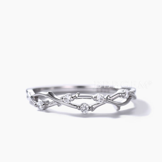 Infinity Twig Leaf Wedding Band Unique Nature Inspired Womens Ring Split Shank