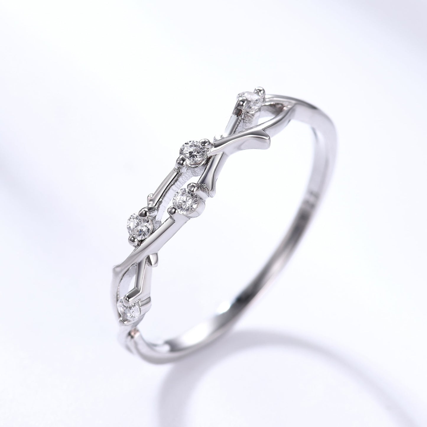 Infinity Twig Leaf Wedding Band Unique Nature Inspired Womens Ring Split Shank