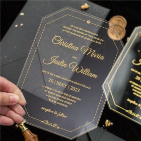 Luxury Border Gold Printing Clear Geometric Shaped Acrylic Wedding Invitations Sway001