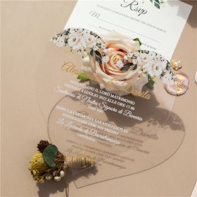 Unique Greenery Floral Heart Shaped 1Mm Clear Acrylic Wedding Invitations Sway002