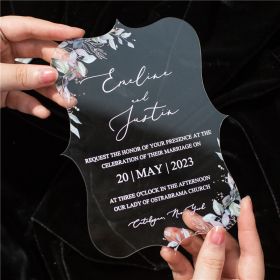 Unique Greenery 1mm Clear Bracket Shape Acrylic Wedding Invitations CAY010