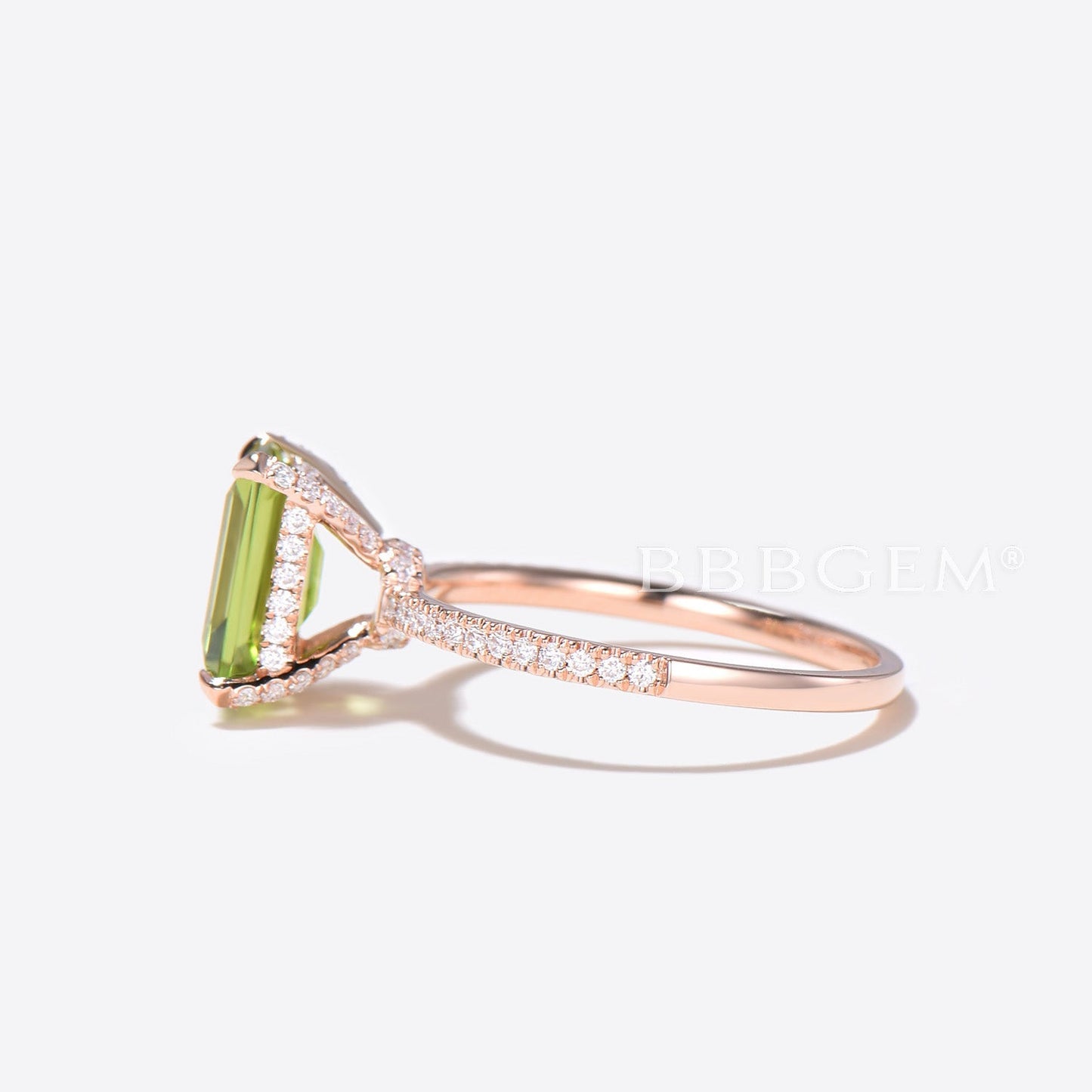 2ct Emerald Peridot Engagement Ring Rose Gold Diamond Wedding Ring