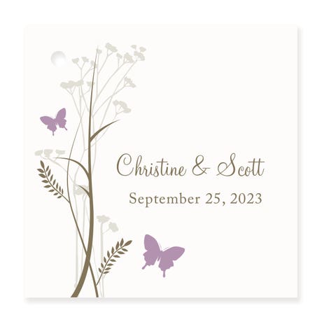 Personalized 2" Square Favor Tag - Romantic Butterfly