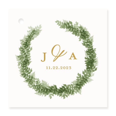 Personalized 2" Square Favor Tag - Love Wreath