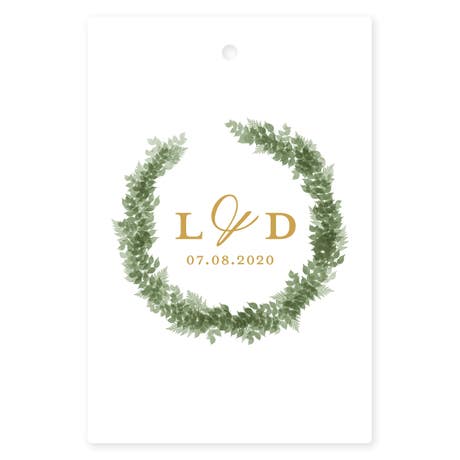 Personalized 2" x 3" Rectangle Favor Tag - Love Wreath Initial