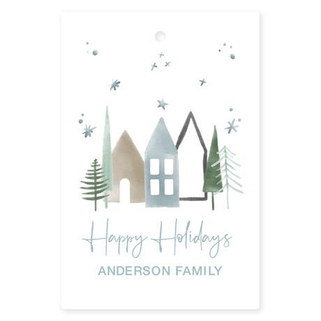 Personalized 2" x 3" Rectangle Favor Tag - Winter Cottages