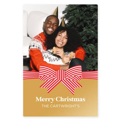 Personalized 2" x 3" Rectangle Photo Favor Tag - Festive Bow