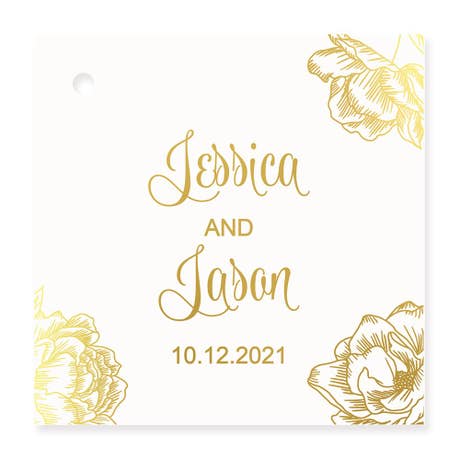 Personalized 2" Metallic Foil Square Favor Tag - Modern Floral