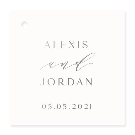 Personalized 2" Metallic Foil Square Favor Tag - Modern Couple