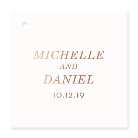Personalized 2" Metallic Foil Square Favor Tag - Classic Couple