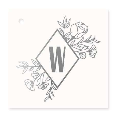 Personalized 2" Metallic Foil Square Favor Tag - Floral Monogram