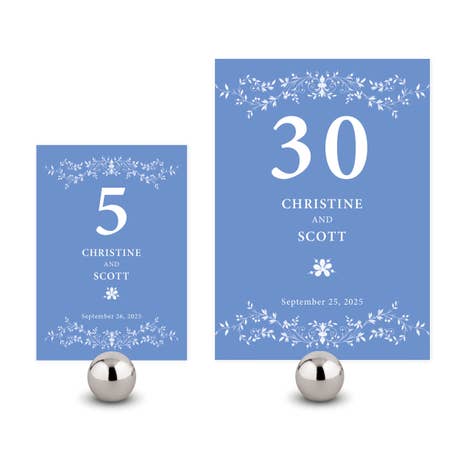 Personalized Wedding Reception Table Number Cards - Forget Me Not - Pack of 12