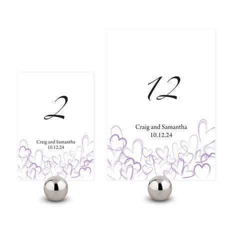 Personalized Wedding Reception Table Number Cards - Contemporary Hearts - Pack of 12