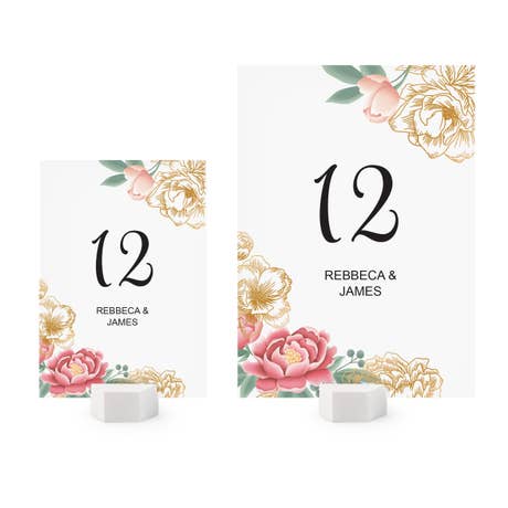 Personalized Wedding Reception Table Number Cards - Modern Floral - Pack of 12