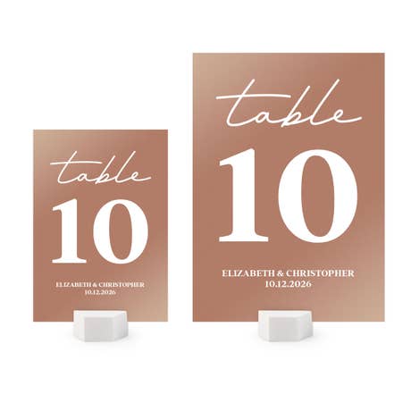 Personalized Metallic Wedding Reception Table Number Cards - Simple Script - Pack of 12