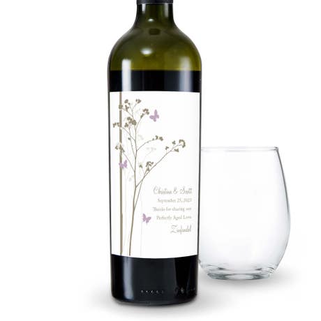 Personalized Wine Bottle Labels - Romantic Butterfly
