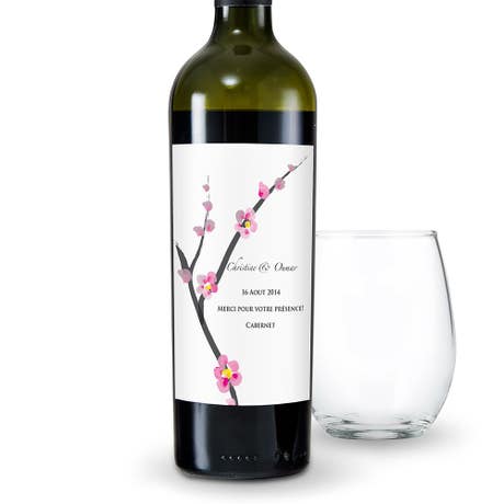 Personalized Wine Bottle Labels - Cherry Blossom
