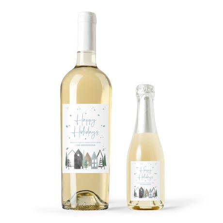 Personalized Wine Bottle Labels - Winter Cottages
