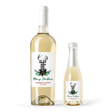 Personalized Wine Bottle Labels - Plaid Stag
