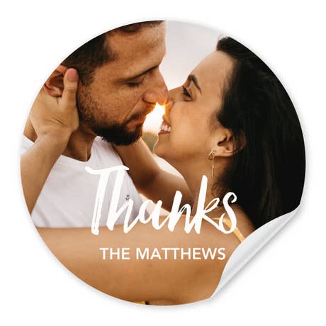 Personalized Photo Printed Round Favor Sticker - Handwritten Elegance