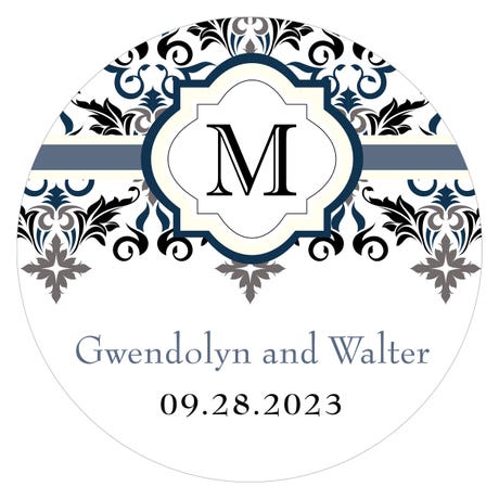Personalized 2" Round Favor Sticker - Lavish Monogram